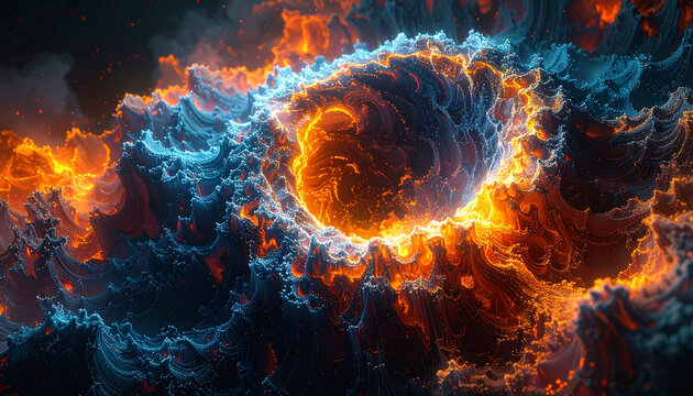Celestial Inferno: A visually stunning abstract depiction of a cosmic event, capturing the fiery energy and raw power of a celestial inferno.
