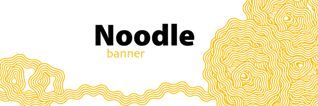 Yellow ramen soup texture banner template. Asian instant noodle, pasta or spaghetti. Japanese, Chinese wavy design. Background abstract food illustration