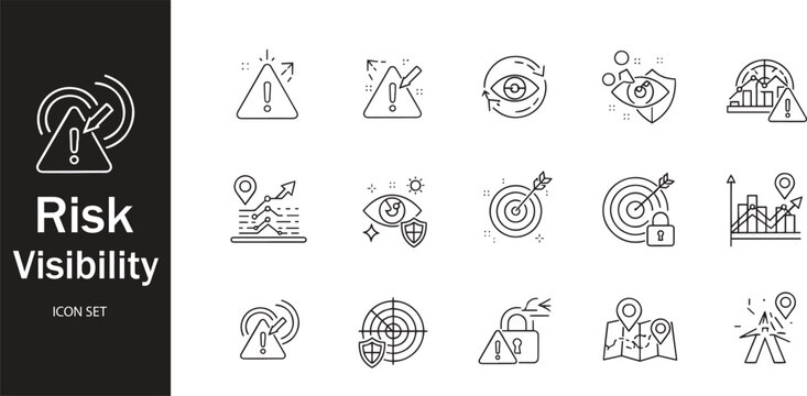 Risk Visibility and Cyber Security Assessment Thin Line Icon Set
