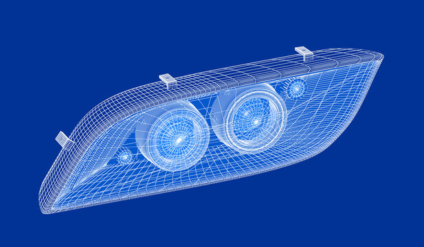 3D wire-frame model of modern car headlight
