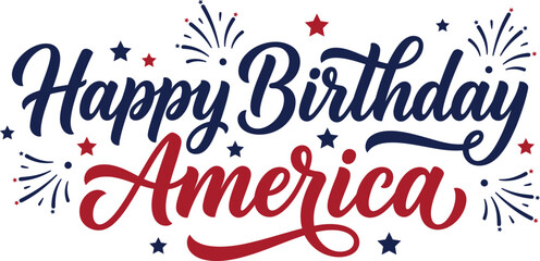Obraz premium Happy birthday america text with fireworks and stars on white background