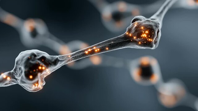 Neural synapse neuron brain cell glowing signal transmission showing neural network communication and synaptic activity nervous system visualization