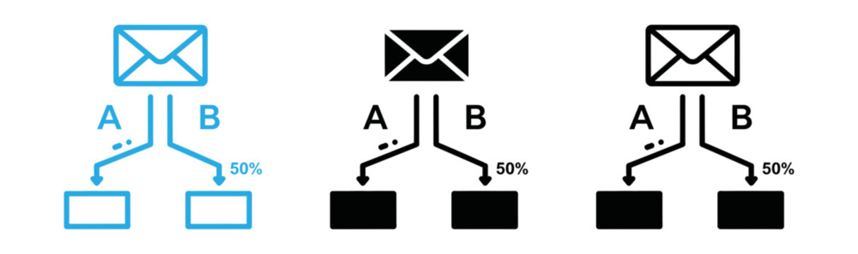 A b testing diagram with email icons and percentage splits
