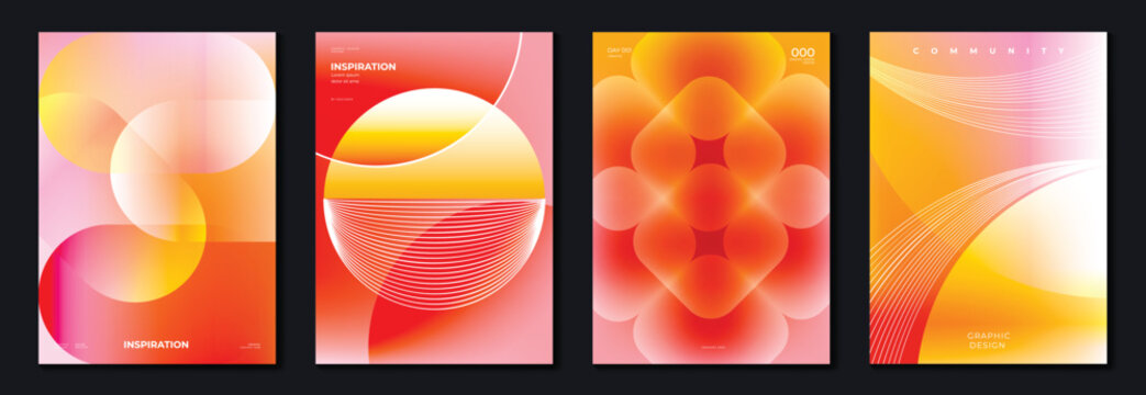 Modern gradient poster background vector set. Abstract cover template with monotone perspective geometric prism shape and halftone. Ideal design for social media, cover, banner, flyer.	
