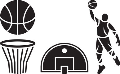 Basketball player dunking with ball hoop and backboard in flat icon style vector illustration © zagrapic540