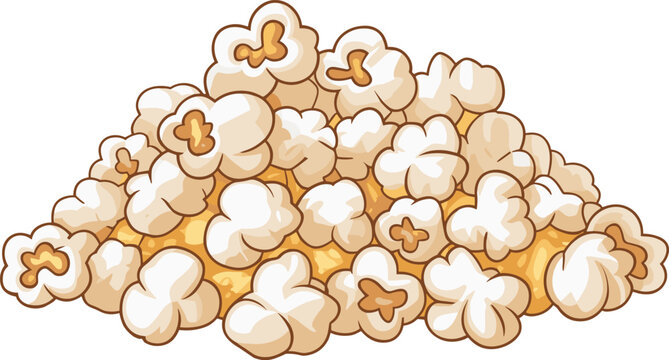 Pile of fluffy popped popcorn food vector on white background.