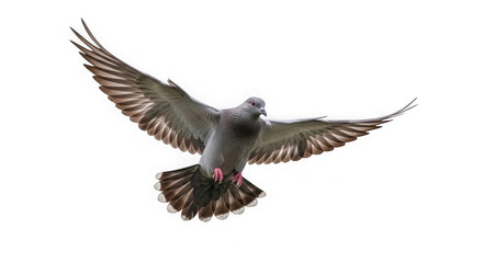 Obraz premium Gray pigeon flying with wings spread wide isolated on transparent background