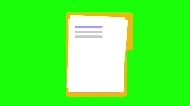 Animated document with green checkmark and abstract seal on orange folder, approval confirmation, verified data, or accepted contract