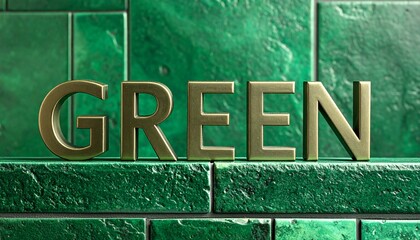 Obraz premium Metallic “GREEN” on Textured Wall – Bold Visual for Editorial, Lifestyle, or Sustainability Branding Themes