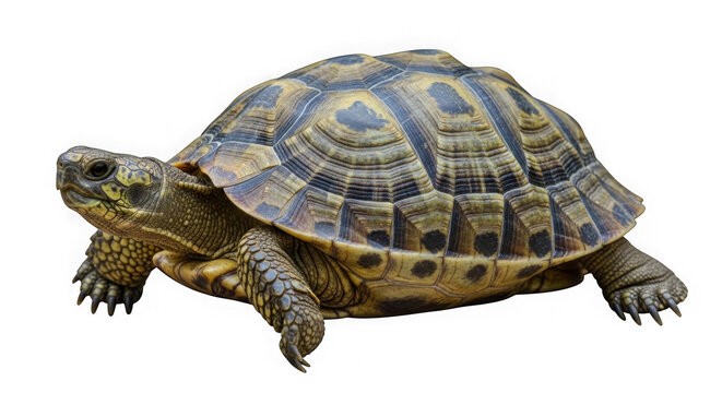 Tortoise walking on transparent background with shell patterns