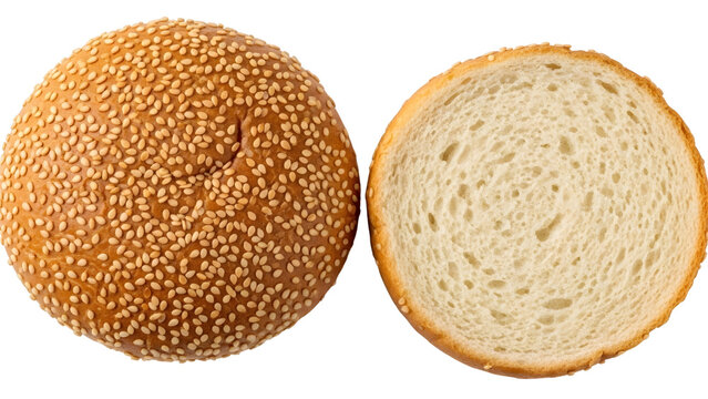 Sesame Seed Bun Whole And Sliced Isolated On White
