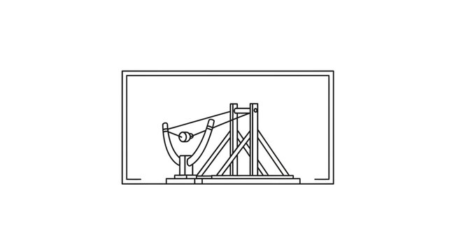 Catapult weapon, medieval siege engine, simple line drawing, historical warfare illustration
