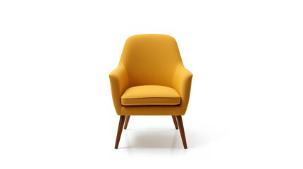 Fototapeta premium Yellow mid century modern armchair with wooden legs and cushioned seat, bright studio lighting