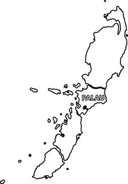 Simple black and white outline map of the island nation of palau with geographic borders and islands