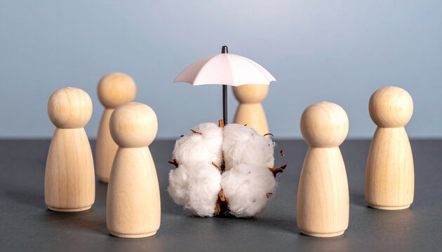 Umbrella Protecting Cotton with Wooden Figures &ndash; Care Visual for Editorial, Lifestyle, or Empowerment Branding Themes
