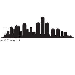 Naklejka premium Detroit Skyline Silhouette with Typography United States Minimal Black Vector Illustration