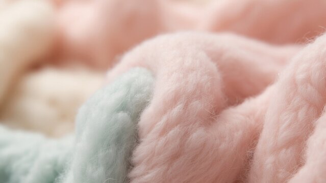 Close-up of soft, fluffy fleece fabric. Textured surface ideal for blankets and warm clothing.