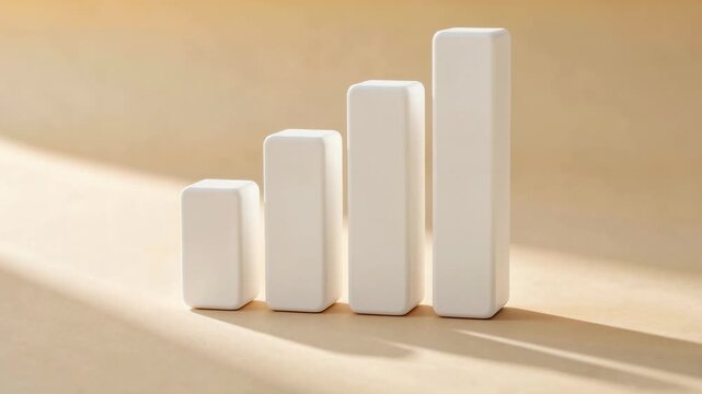 Smooth minimalist white bar chart rising progressively under warm golden sunlight for business growth and progress