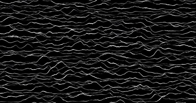 Abstract noisy wave with thin lines. Cyber digital stylized line art background. 4K 3D rendering loop animation.