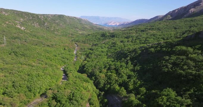 Aerial view of the forested Ba&scaron;ka valley on Krk Island, Croatia