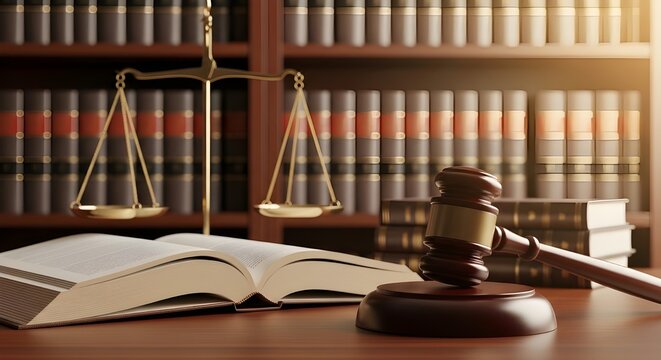 Law, legal judgement, legistration, litigation, court verdict, judicial system and civil right and social justice concept with judge gavel on law textbook in attorney law firm, lawyer business office 
