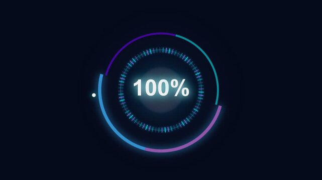 Futuristic Circular Progress Gauge Showing 100 Percent.