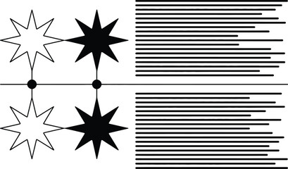 Fototapeta premium Geometric starbursts and horizontal lines: a minimalist abstract