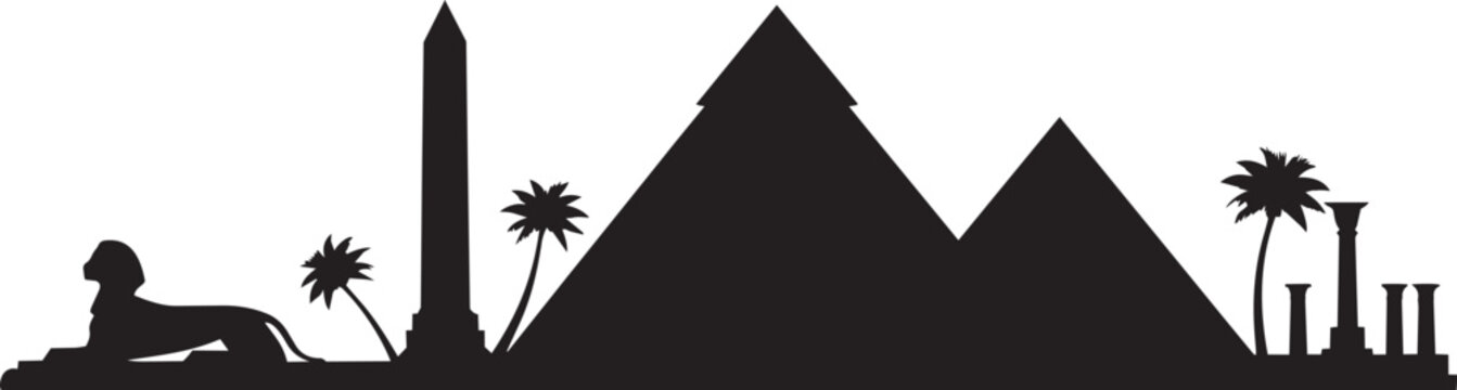 Egypt landmarks with pyramids sphinx and obelisk silhouette vector illustration isolated with palm