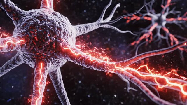Neuron in space with electrical activity for compelling visual storytelling and engaging ads