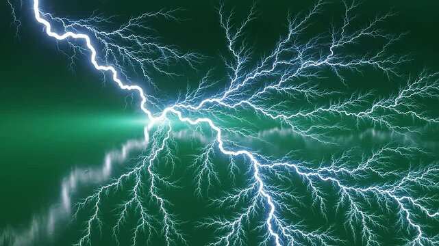 Electric lightning bolts in green background for creative digital media and visual arts