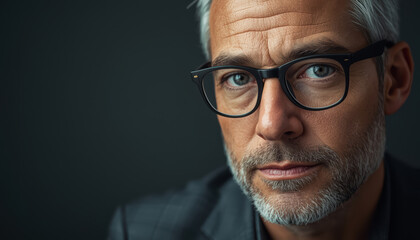 Obraz premium Seasoned gray haired man wearing glasses with thoughtful expression