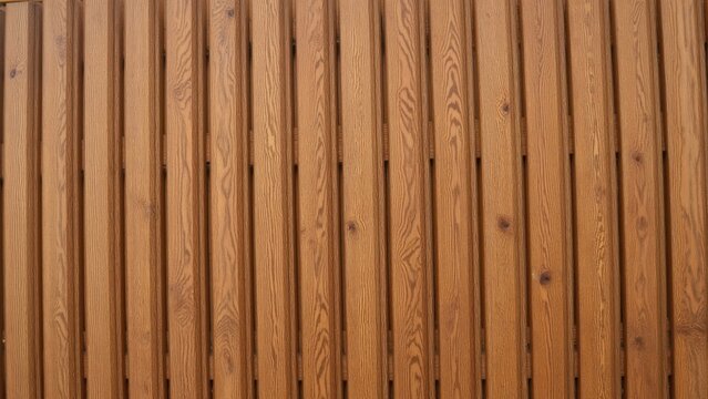 A rustic wooden fence with vertical slats, showing signs of weathering and wear. The natural grain is visible between the stained panels.
