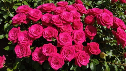 Obraz premium A vivid display of fresh, blooming pink roses in a garden.