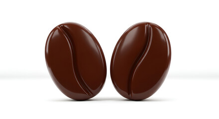 Fototapeta premium Two Realistic Chocolate Coffee Beans on White Background.