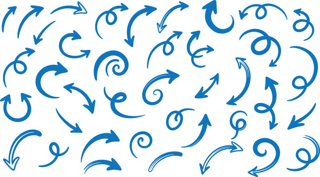 Chaotic blue arrows a swirling pattern of directional indicators