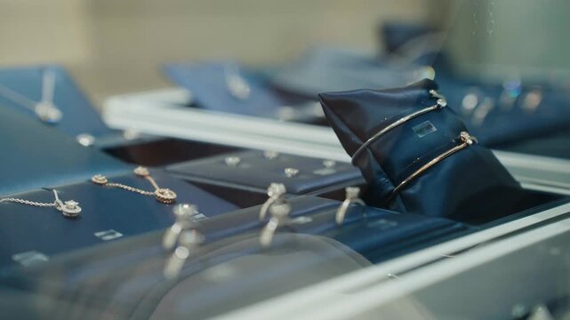 Diamond engagement rings in a jewelry store showcase