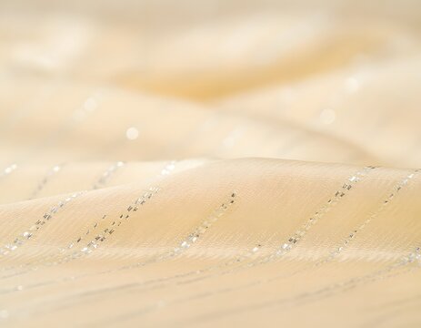 Pale Gold Silk Fabric with Fine Silver Thread Detail Luxury Texture Macro Photography