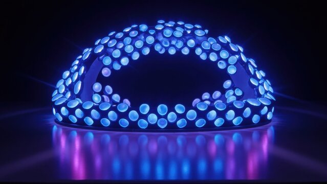 This is an image of a circular blue LED halo ring. It's a unique design that glows with energy and can be used for decorative purposes or as a part of electronic inventions.