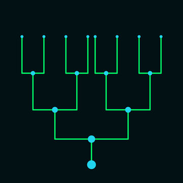 Abstract digital illustration of hierarchical decision tree representing machine learning algorithms and advanced data structures