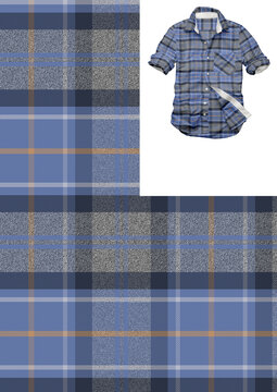 A seamless blue plaid checkered shirt design featuring a geometric tartan pattern on textured cotton fabric material for clothing or a classic picnic tablecloth