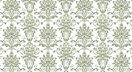 Fototapeta premium Decorative seamless damask wallpaper with ornate flowers and scroll accents
