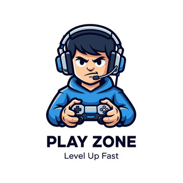Young gamer wearing headset playing video.