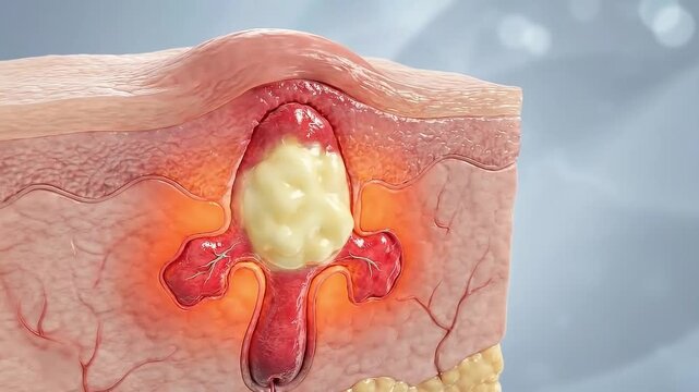 Acne inflammation causes redness swelling pus buildup under skin as immune system reacts to clogged pores and bacteria leading to painful skin condition with infection irritation