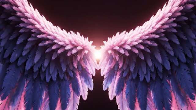 Pink and purple angel wings with light ideal for sleek commercial backgrounds and title sequences