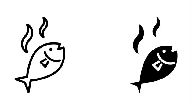 grilled fish icon set, food and sea on white background