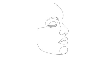 Minimalist Line Art Woman Face Drawing, Elegant Profile Portrait, Continuous One Line Style © Berkah