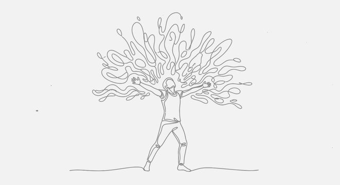 Person with Splash of Water Exploding from Head, Continuous Line Art