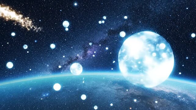 Cosmic scene with planets and stars ideal for sleek commercial backgrounds and title sequences