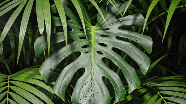 Tropical plant with large green leaf symbolizing tranquility, harmony, and natural balance