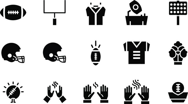 American football icons set isolated on transparent background a comprehensive collection of game elements
